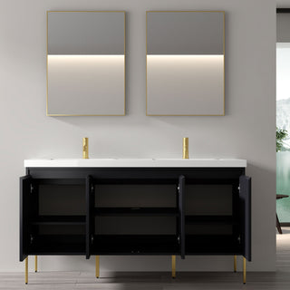 Flutie 60" Bathroom Vanity Kit, Charcoal, Double White Sink