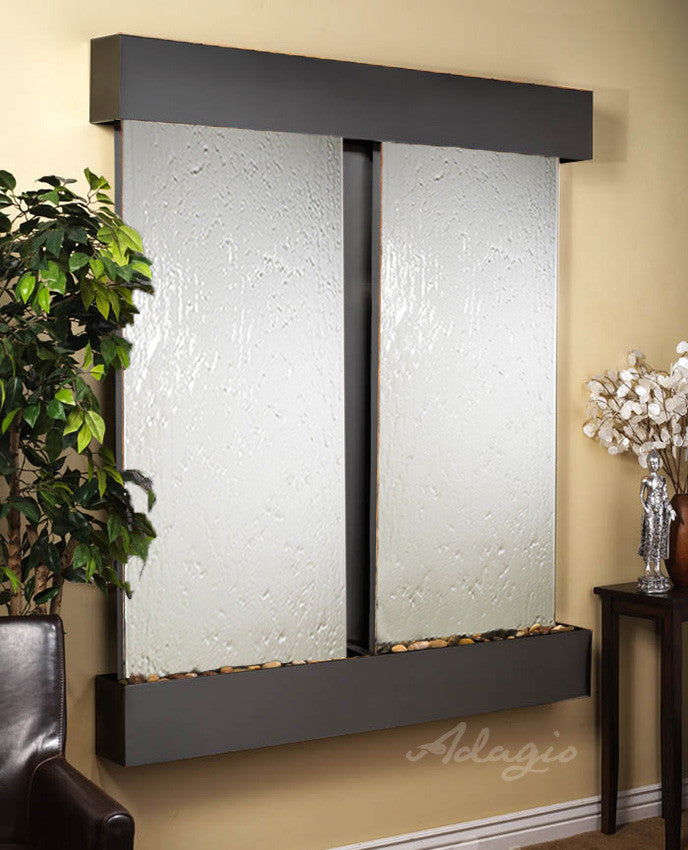 Cottonwood Falls Water Fountain, Silver Mirror, Blackened Copper, Square