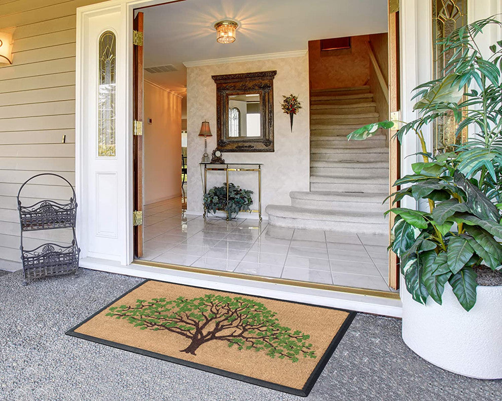 A1HC Natural Coir/Rubber Door Mat, 30x48, Thick Durable, Us National Oak Tree Green