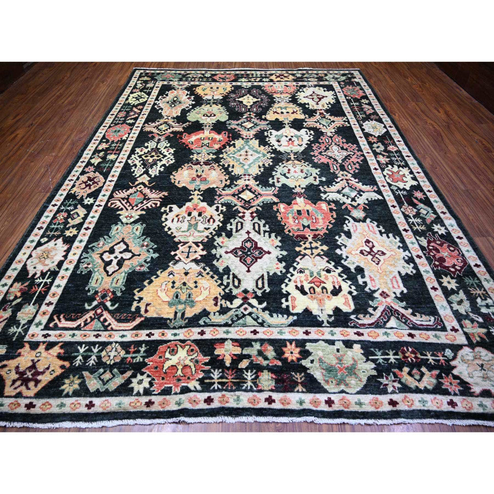 Gunmetal Black Afghan Angora Oushak Wool Hand Knotted Oriental Rug 9'x11'11"