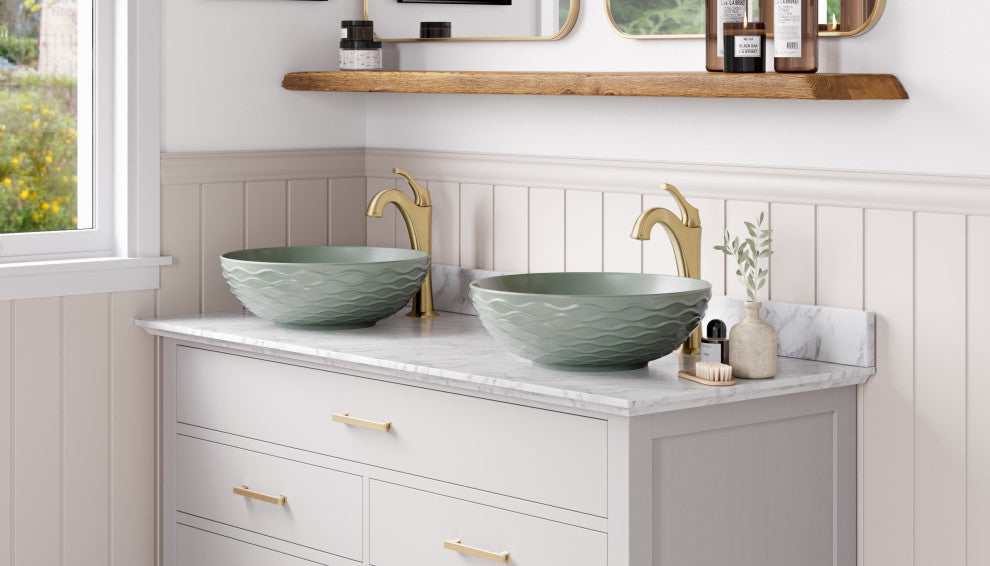 Kraus Arlo Single Handle Vessel Faucet, Pop Up Drain, Brushed Gold, Set of 2