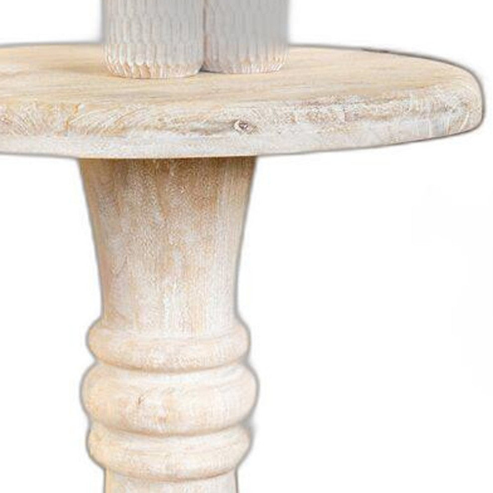Rustic Natural Pedestal End Table