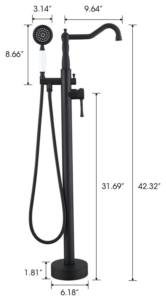 Single Handle Floor Mounted Freestanding Tub Filler with Hand Shower
