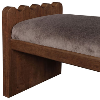 Sonia Upholstered Bench, Brown, Velour Fur Fabric, Brown Finish