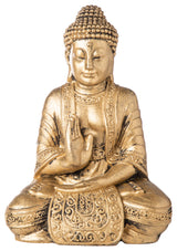 Cement Meditating Buddha Figurine Distressed Concrete Gold Finish
