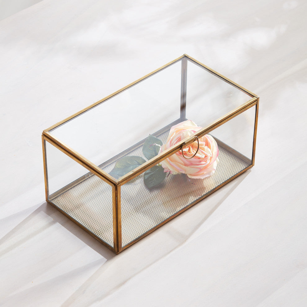 Arwen Rectangular Display Box, Antique Brass, 11x6x5