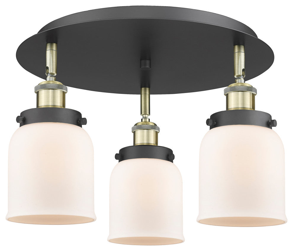 Bell-3 Light 17" Flush Mount-Black Antique Brass, Matte White Glass Shade