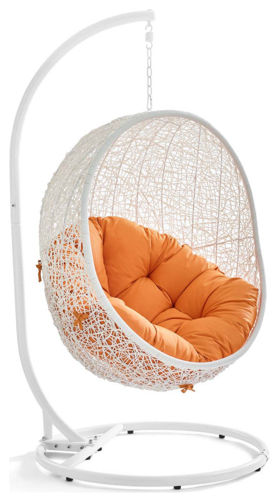 Modway Hide Outdoor Patio Swing Chair With Stand, White Orange