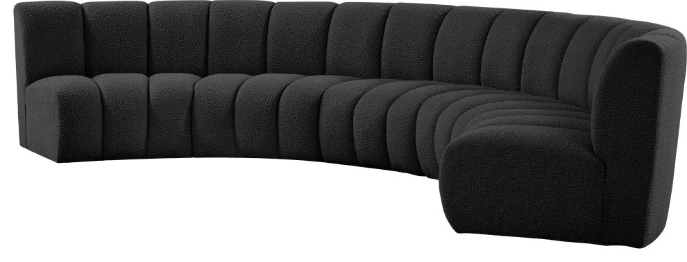 Infinity Black Boucle Fabric Upholstered Arc Shaped Modular Sectional, Black, 5-Piece, Arc-Shaped