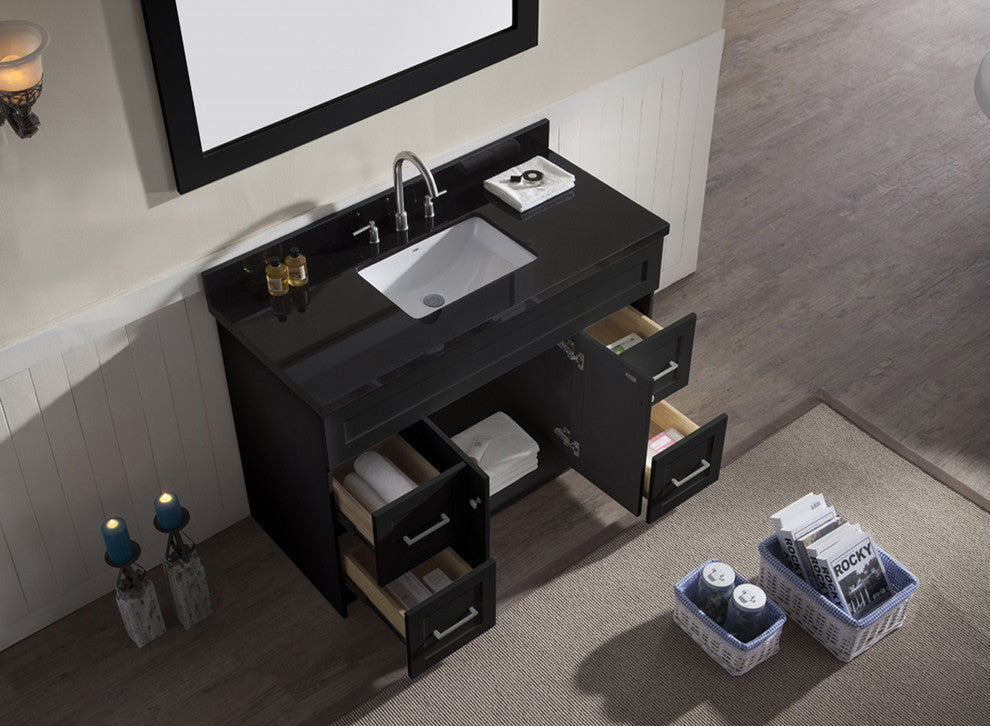 Hamlet 49" Single Sink Vanity Set, Black, With Mirror, Granite Countertop