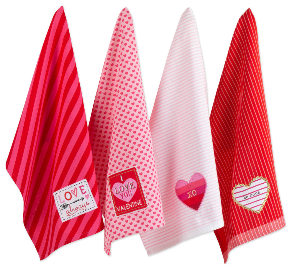 Asst Valentines Embellished Dishtowel, Set Of 4
