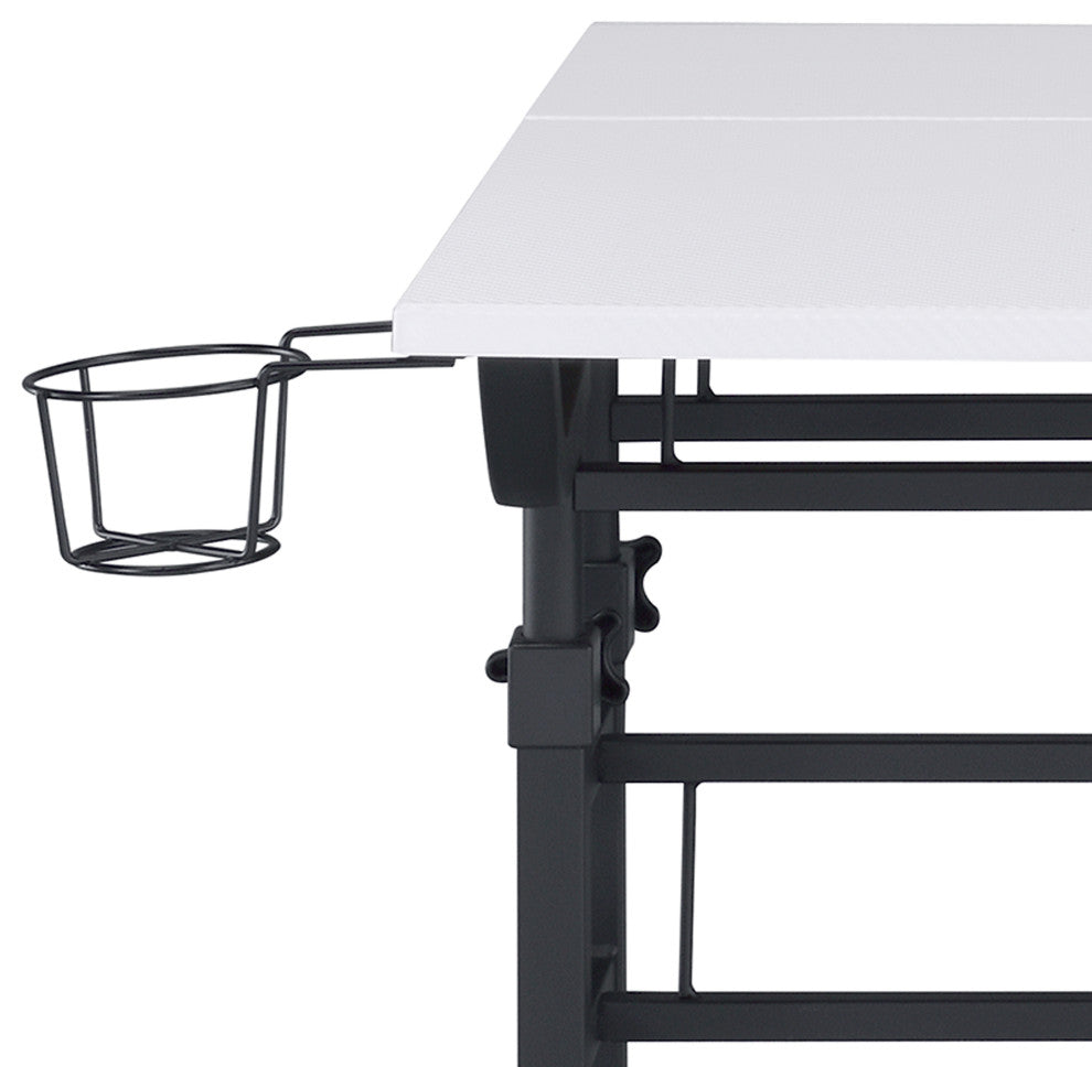 Rolling Writing Desk With Height Adjustable Desktop, White