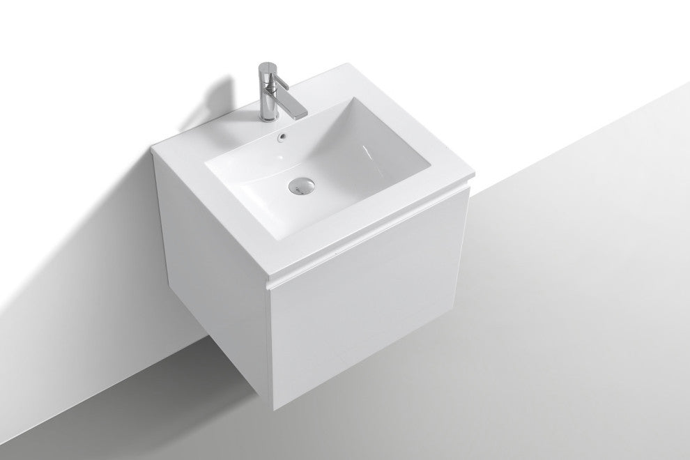 Balli 24" Wall-Mount Modern Bathroom Vanity, High Gloss White