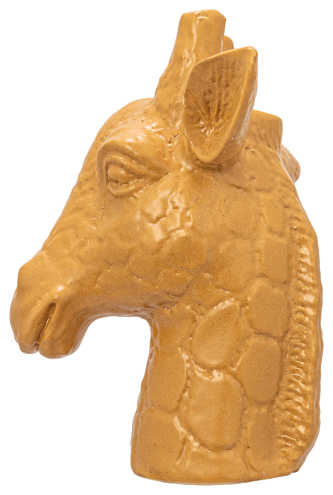 10.25 Inches Stoneware Giraffe Head Vase, Reactive Glaze, Matte Mustard
