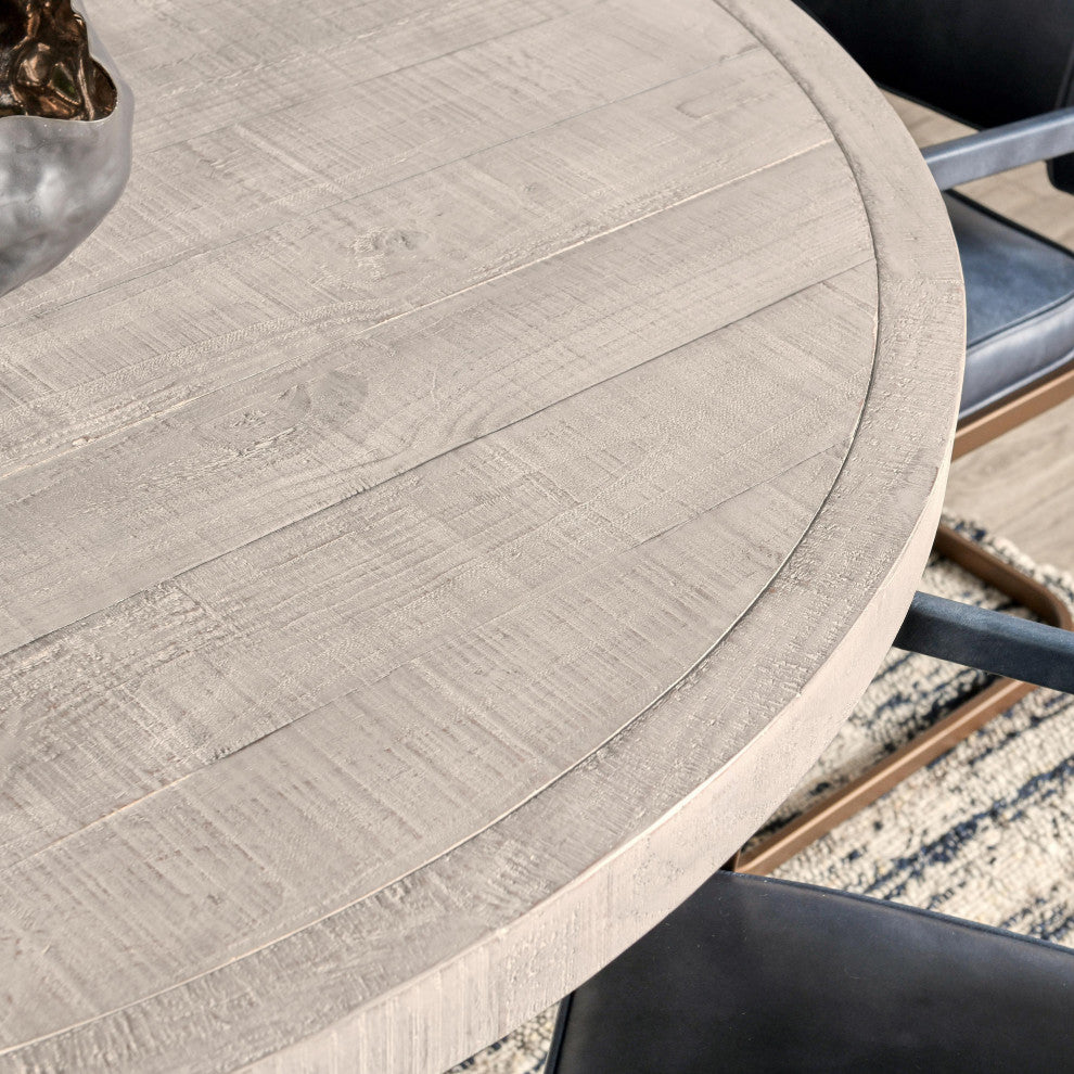 Rosemount 60" Reclaimed Pine Round Dining Table, Aged Brown, Whitewash