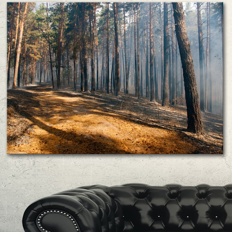 Fire in Forest with Flame and Smoke, Modern Forest Canvas Art, 40"x30"