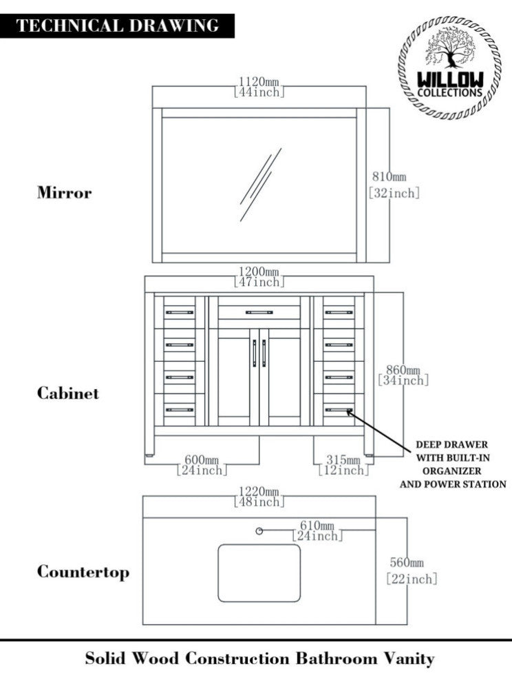 Malibu 48 Single Sink Bath Vanity in White  2" Calacatta Nuvo