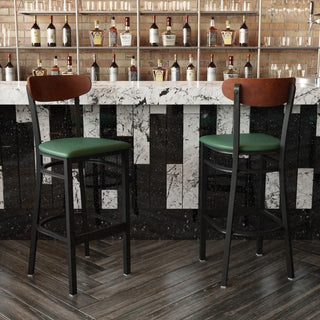 Wright Commercial Grade Barstool -500 LB. Capacity Steel Frame, Walnut Wood Back