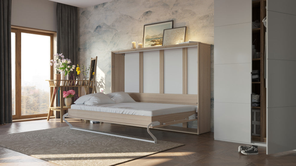 BRESCIA Wall Bed , Sonoma Oak, With Mattress 47.2 X 78.7 Inch
