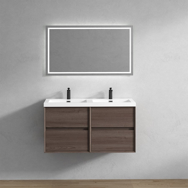 Ashley 48'' Floating Vanity, Acrylic Top, Double Sink, Red Oak