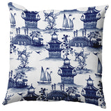 China Old Polyester Indoor Pillow, Porcelain Blue, 26"x26"