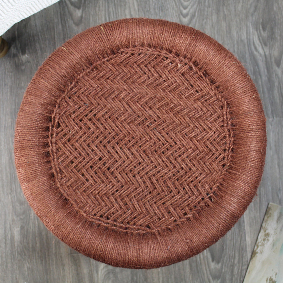 Natural Geo Moray Decorative Handwoven Jute Accent Stool, Brown
