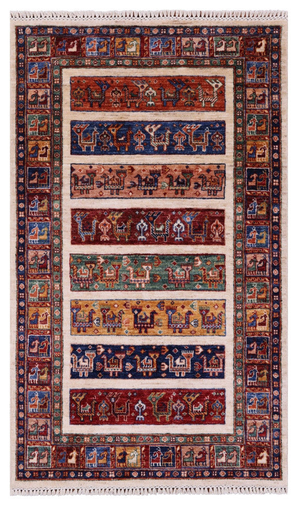 Tribal Persian Gabbeh Handmade Wool Rug 3' 4" X 5' 6" Q11339