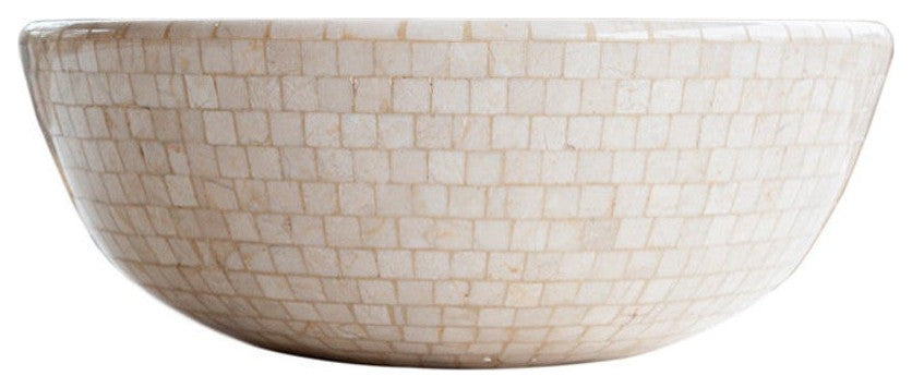 Botticino Marble Natural Stone Round Vessel Sink  (D)16" (H)6"