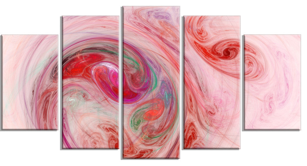Red Fractal Abstract Illustration, Abstract Canvas Wall Art, 60"x32", 5 Panels