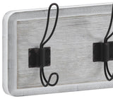 24 Inch Wall Mounted Solid Wood Storage Rack with 5 Hanging Hooks, White Wash