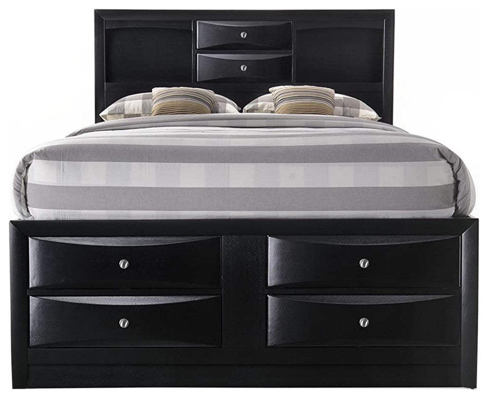 Benzara BM218458 8 Drawer Full Size Storage Bed with Bookcase Headboard, Black