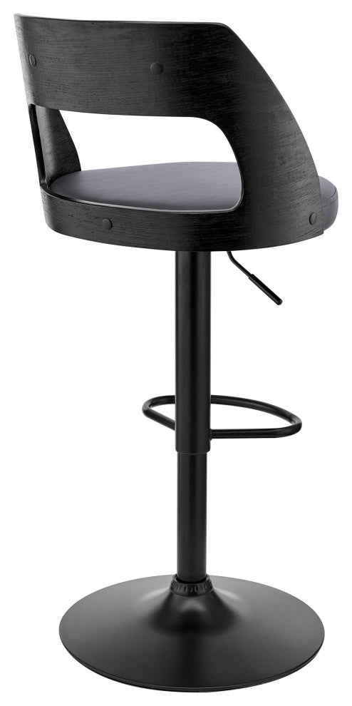 Gray Upholstered Black Base Adjustable Swivel Bar Stool