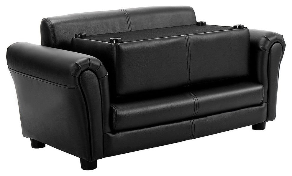 Modern Kids Double Sofa With Ottoman, Black