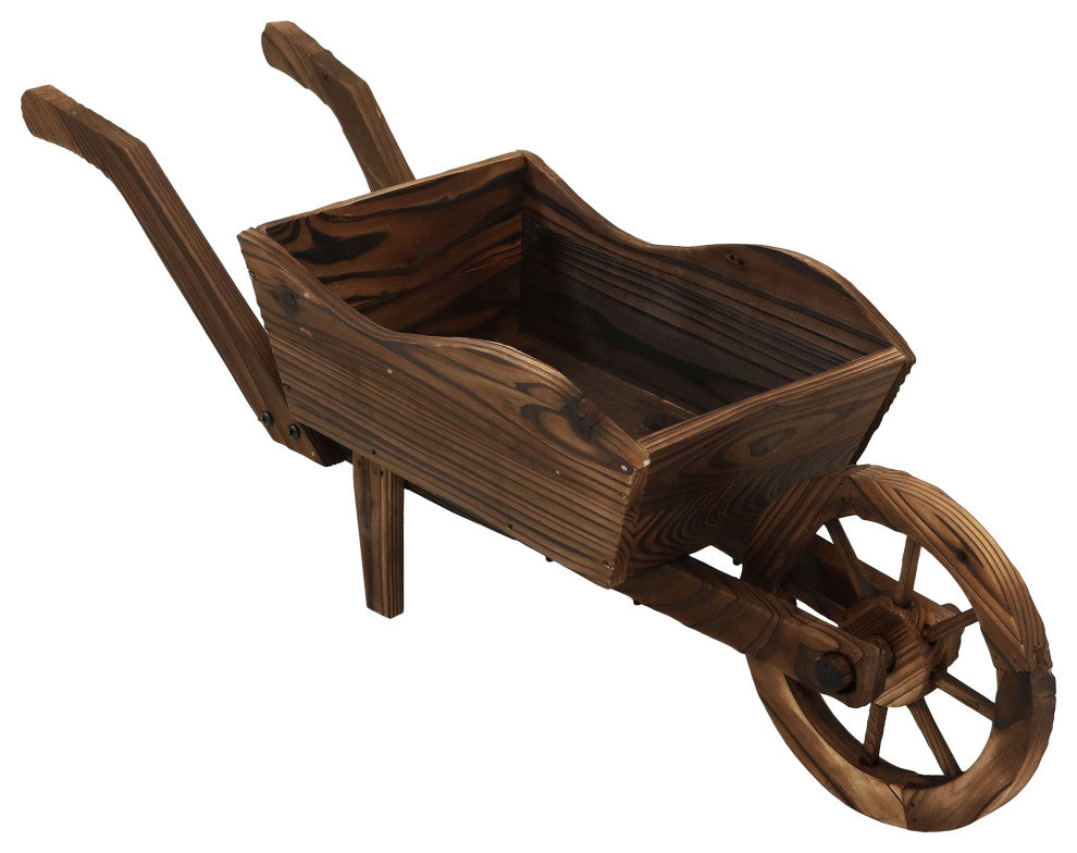 Sunnydaze Wooden Decorative Wheelbarrow Garden Planter, 10"x11"x35"