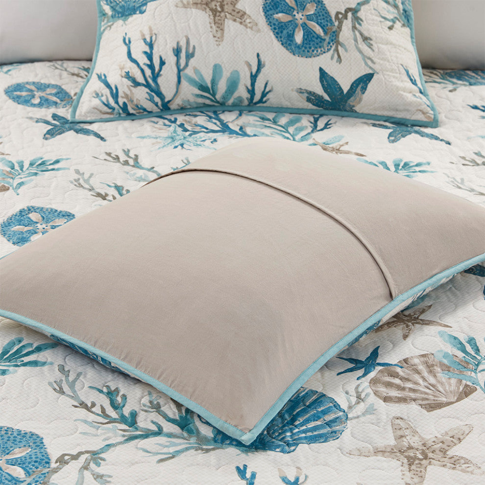 Madison Park Pebble Beach 6 Piece Cotton Sateen Quilt Set With Throw Pillows