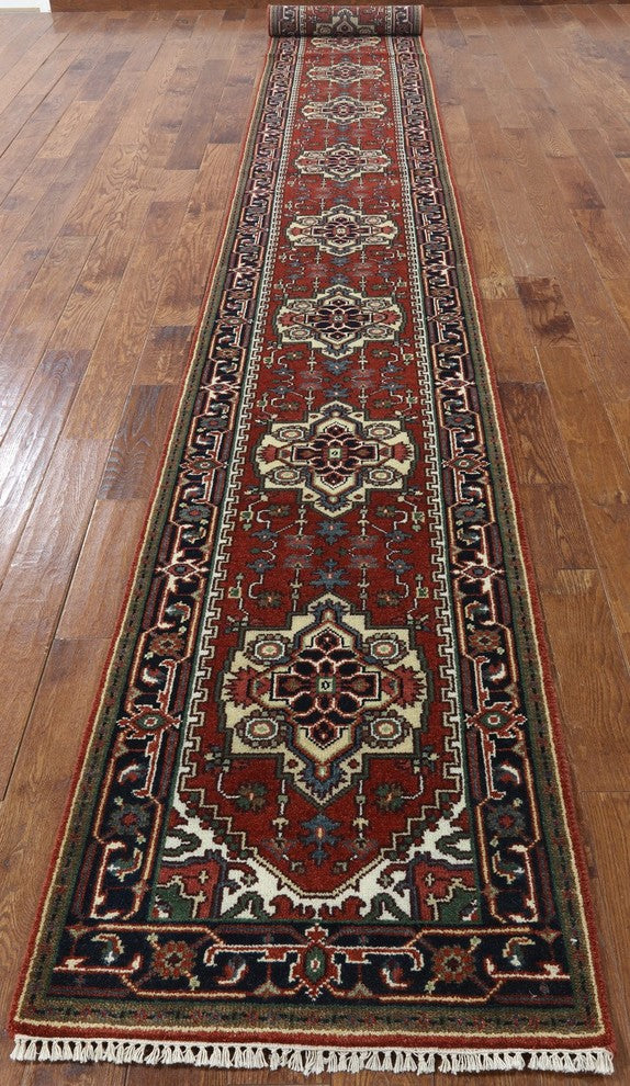 3'x20' Heriz Serapi Runner Red Hand Knotted Wool Area Rug H9215
