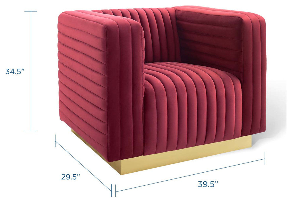 Tufted Armchair Accent Chair, Velvet, Red, Modern, Living Lounge Hospitality