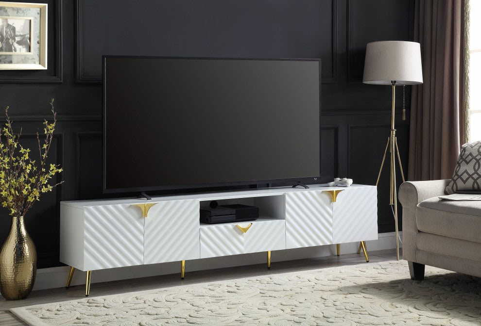 ACME Gaines TV Stand, White High Gloss Finish