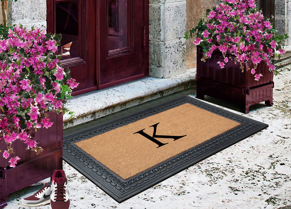 Rubber And Coir, Black/Beige  24"x39" Heavy Duty Outdoor Monogrammed Doormat, K