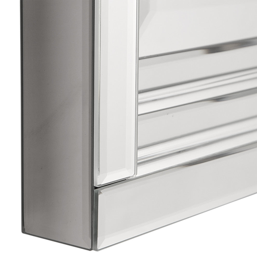 Uttermost Alanna Glass and MDF Wood Frameless Vanity Mirror in Gray