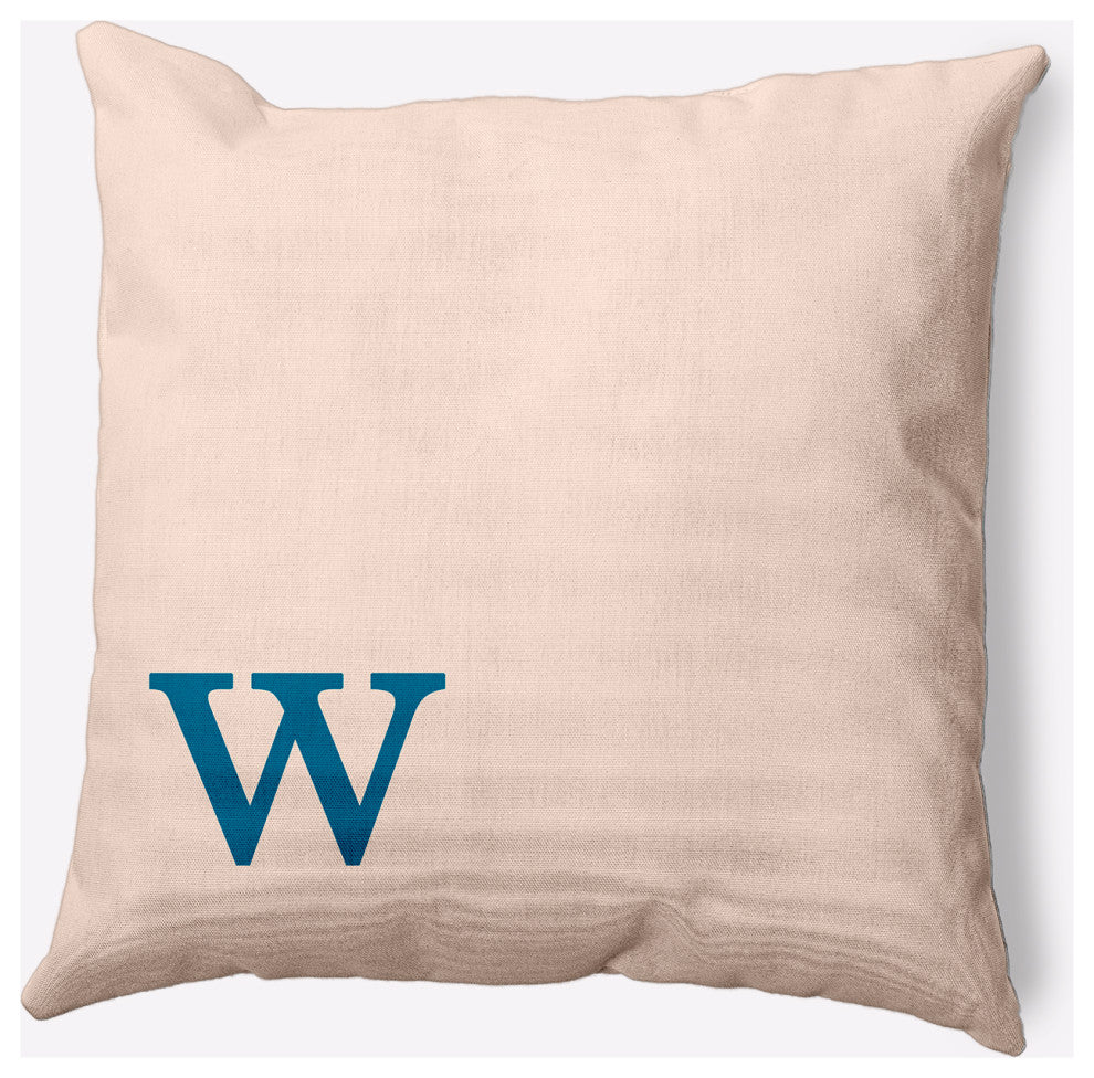 20" x 20" Modern Monogram Indoor/Outdoor Polyester Throw Pillow, Autumn Blue