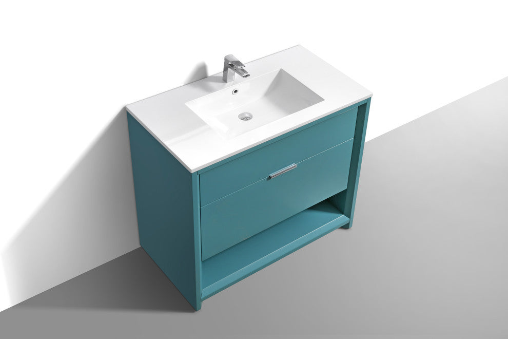 KubeBath Nudo 40'' Floor Mount Modern Bathroom Vanity, Teal Green