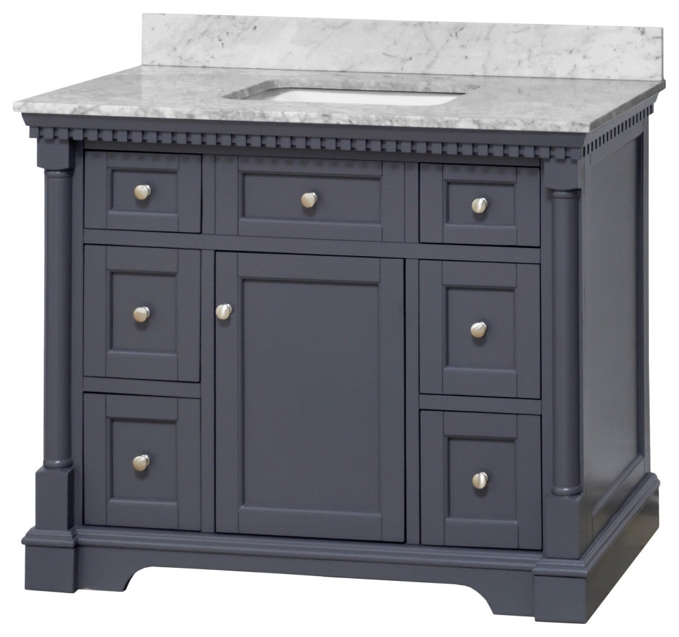 Sydney 42" Bathroom Vanity, Marine Gray, Carrara Marble