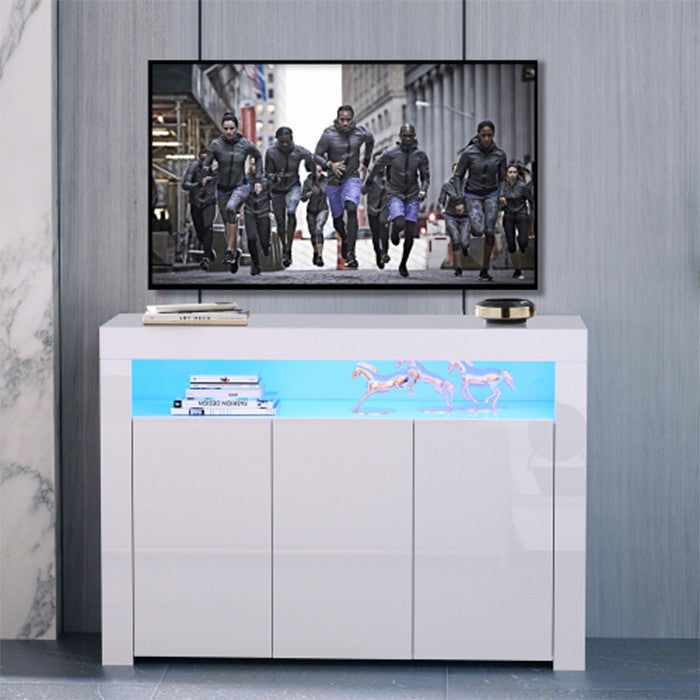 White sideboard TV storage table modern kitchen cabinet with 16 RGB LEDs