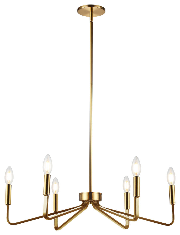 6-Light Aged Brass Contemporary Chandelier