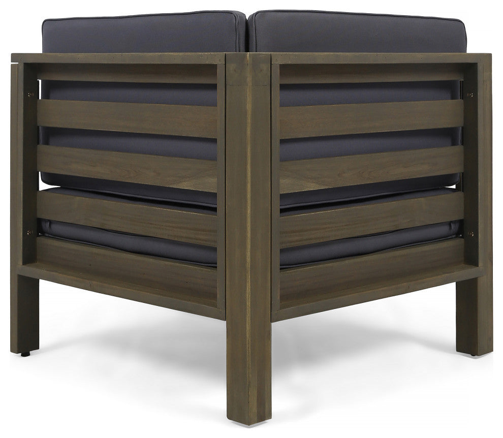 Esther Outdoor Modern 8 Seater Acacia Wood Sectional Sofa Set With Fire Pit