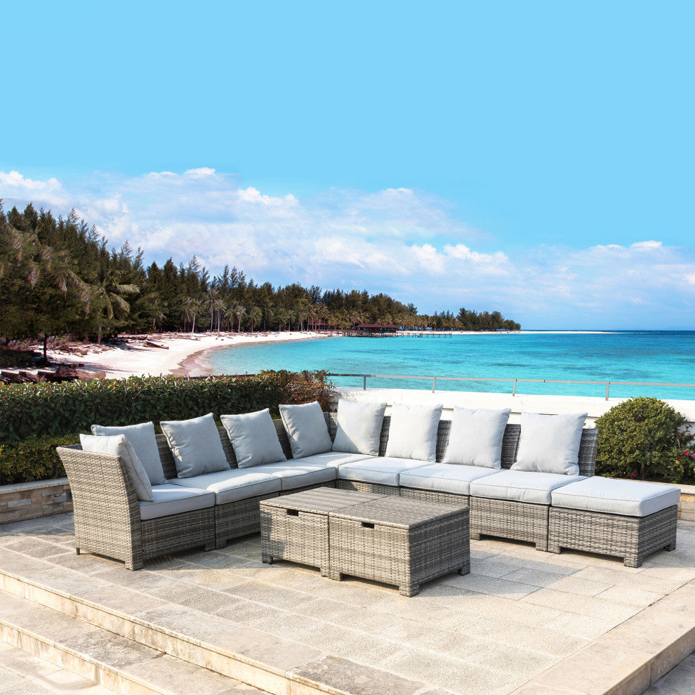10 Piece Outdoor Patio All-Weather Wicker Sectional