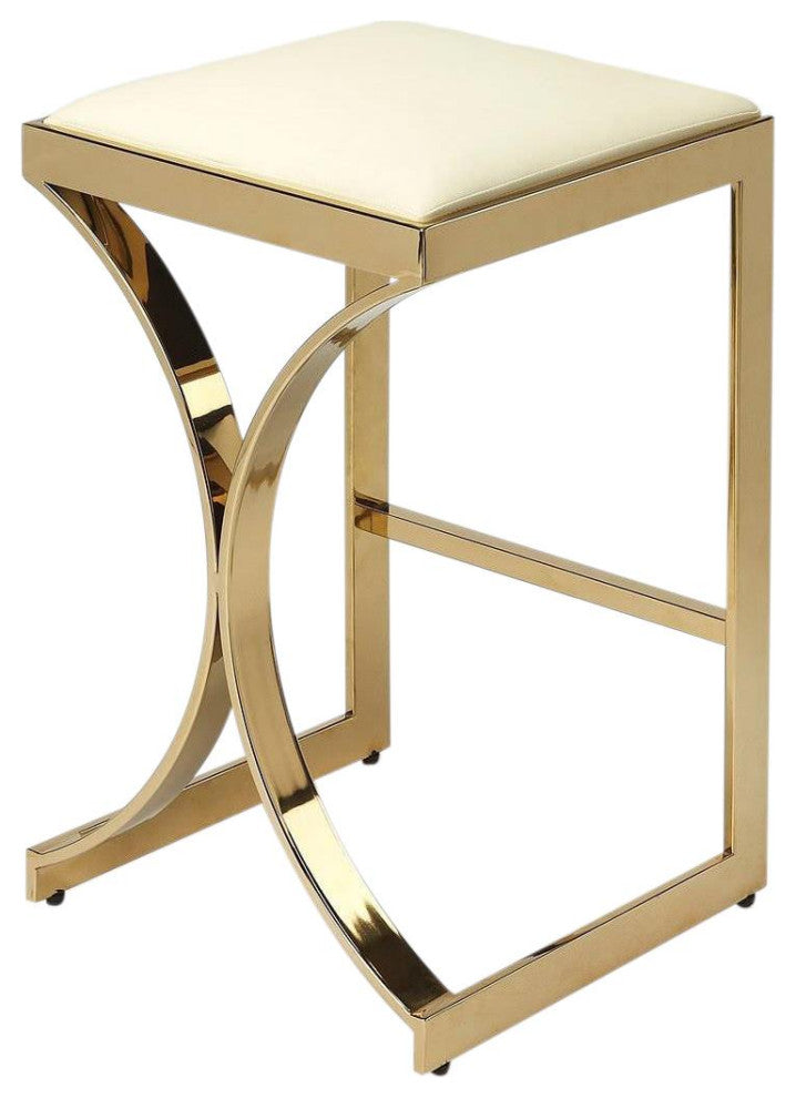 Modern Gold Natalya Counter Stool, Faux Leather Seat