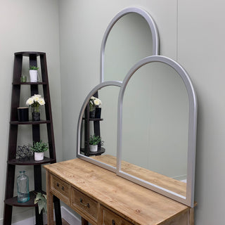 Pescara Framed Mantel Mirror, Crescent Cathedral, 38.4"x27.4", Silver Spray