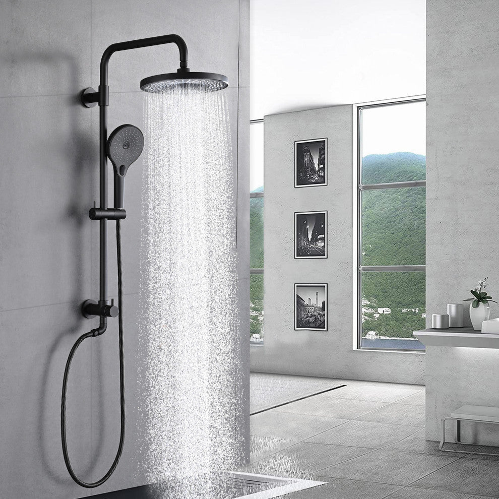 10" Rain Shower System with 3-Setting Handheld Sprayer and Slide Bar, Matte Blackï¼Œ
